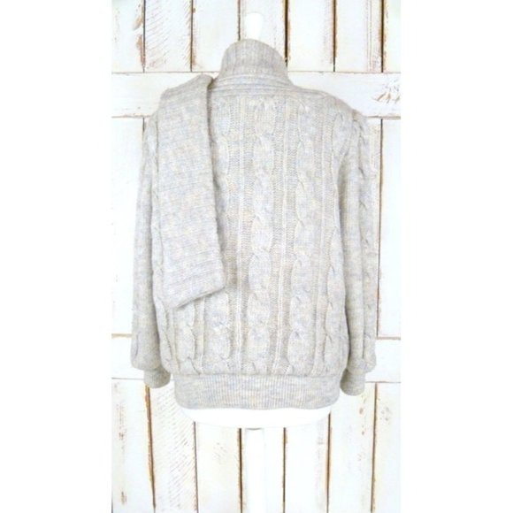 Vintage chunky cable knit ivory cream sweater coat - Picture 3 of 4